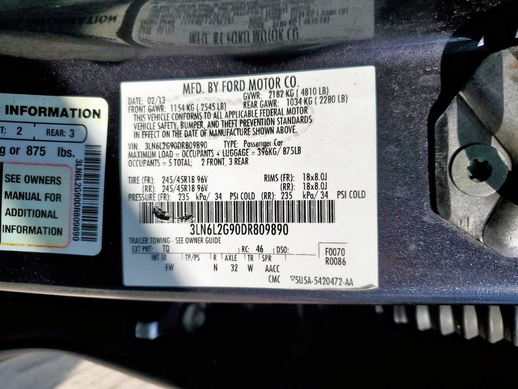 2013 LINCOLN MKZ - 3LN6L2G90DR809890