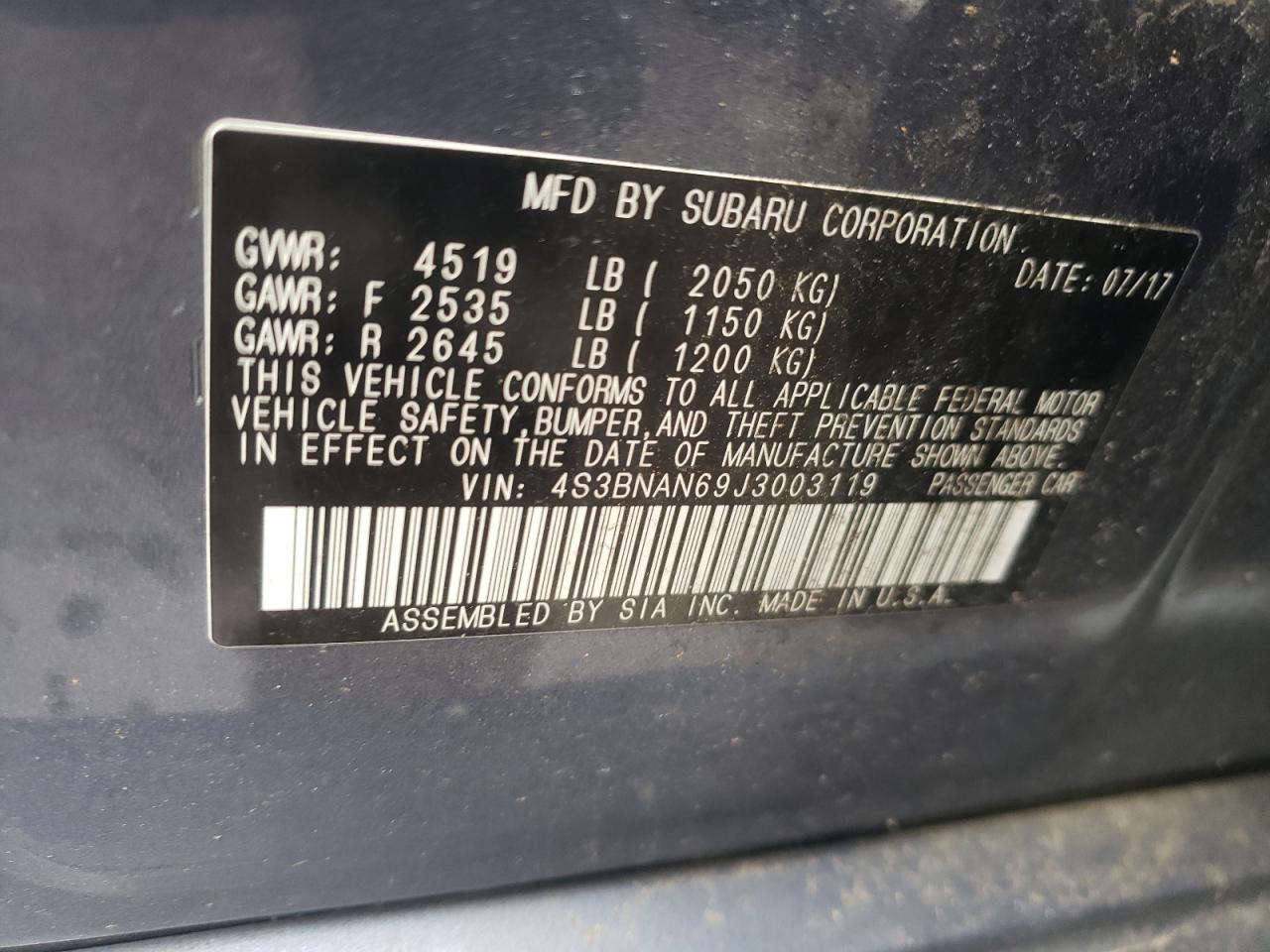 Lot #3305300327 2018 SUBARU LEGACY 2.5