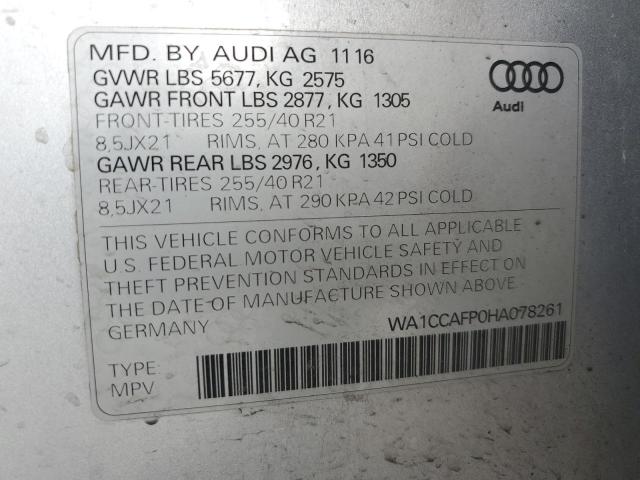 2017 AUDI SQ5 PREMIUM PLUS WA1CCAFP0HA078261
