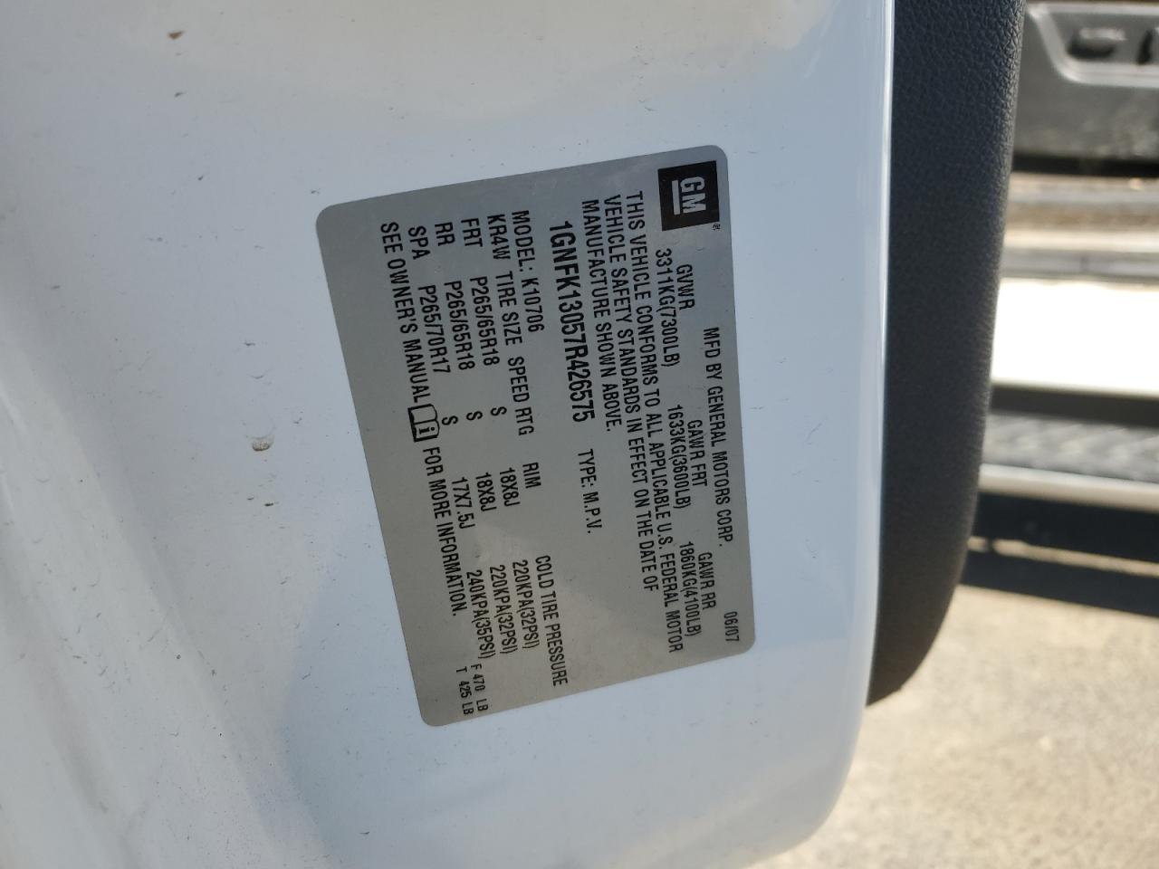 Lot #3268889229 2007 CHEVROLET TAHOE K150