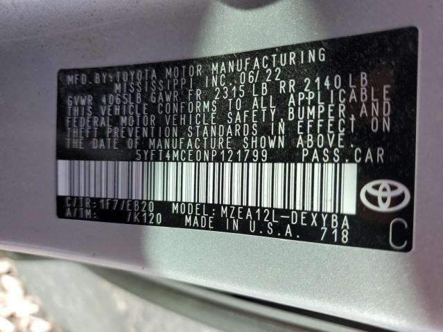 2022 TOYOTA COROLLA XSE 5YFT4MCE0NP121799