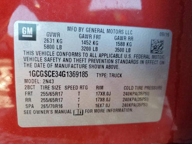 2016 CHEVROLET COLORADO LT - 1GCGSCE34G1369185