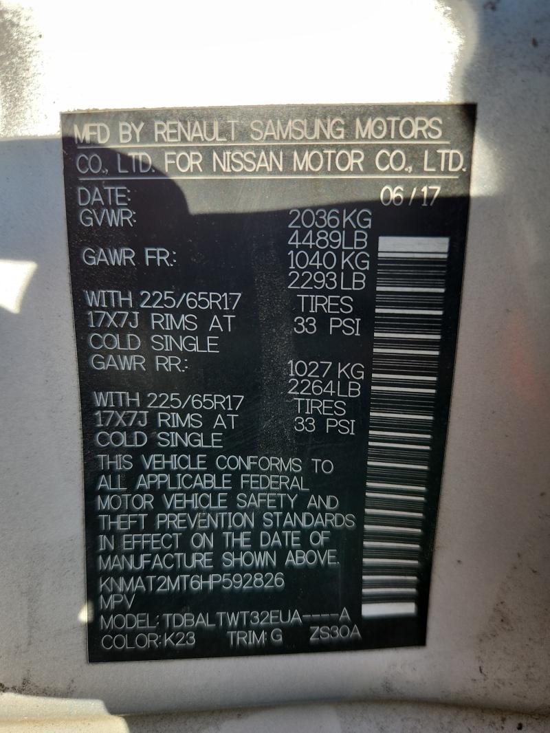 2017 NISSAN ROGUE SV KNMAT2MT6HP592826