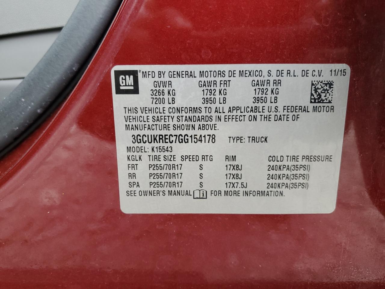 Lot #3290285220 2016 CHEVROLET SILVERADO K1500 LT