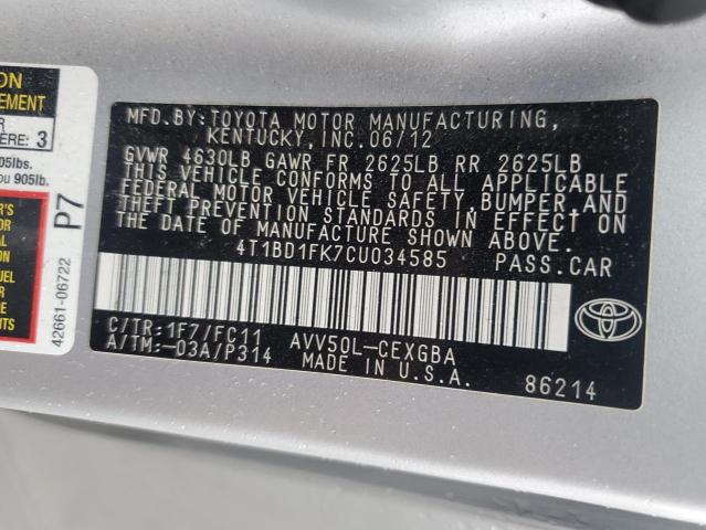 2012 TOYOTA CAMRY HYBR #3282605876