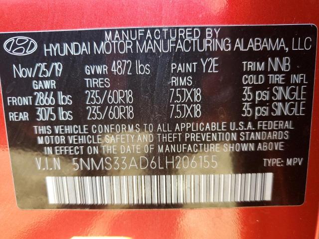 2020 HYUNDAI SANTA FE SEL 5NMS33AD6LH206155