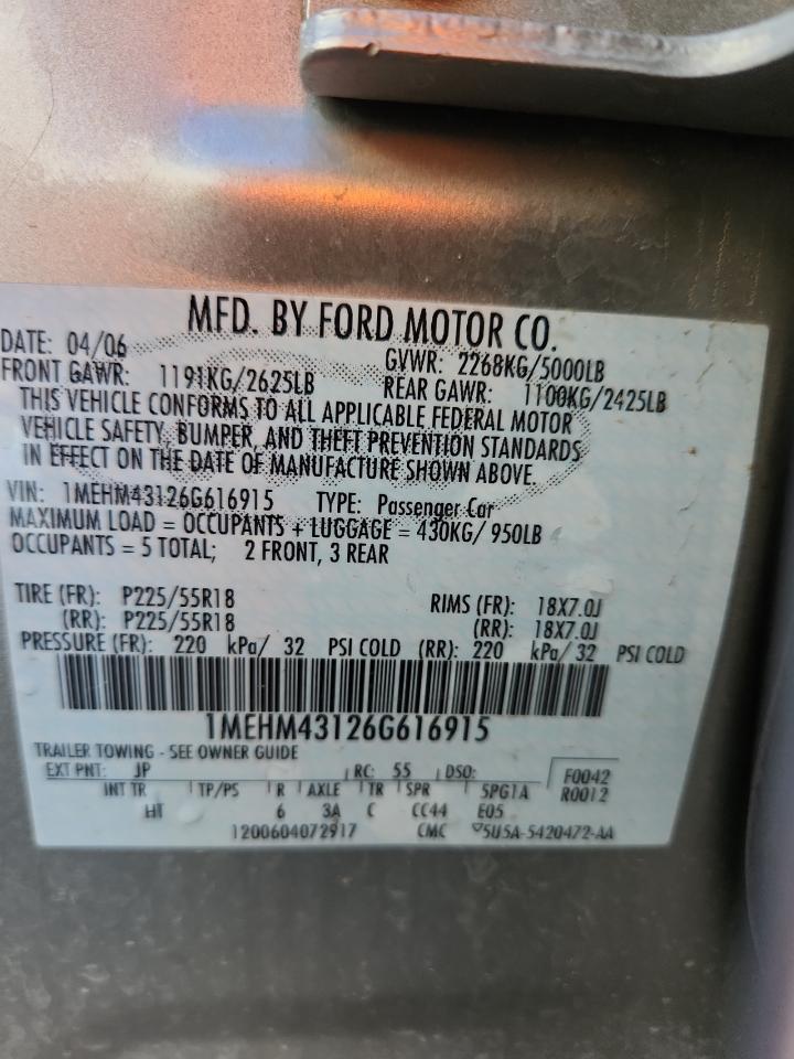 Lot #3275472736 2006 MERCURY MONTEGO PR