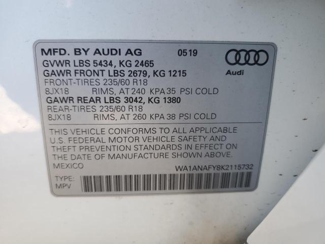 2019 AUDI Q5 PREMIUM WA1ANAFY8K2115732