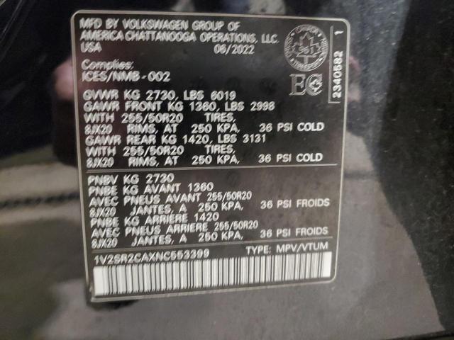 2022 VOLKSWAGEN ATLAS SEL 1V2SR2CAXNC553399