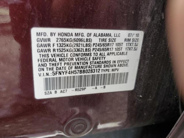 2011 HONDA PILOT EXL - 5FNYF4H57BB028312