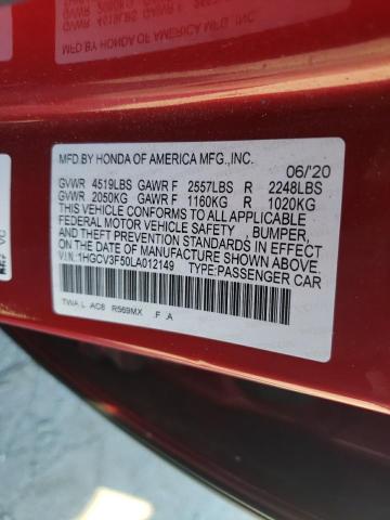 2020 HONDA ACCORD HYBRID EXL 1HGCV3F50LA012149