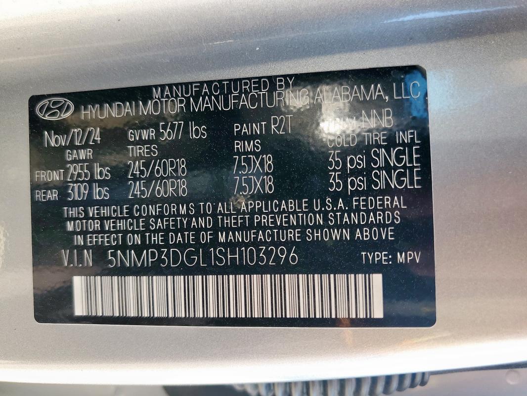 2025 HYUNDAI SANTA FE X 5NMP3DGL1SH103296