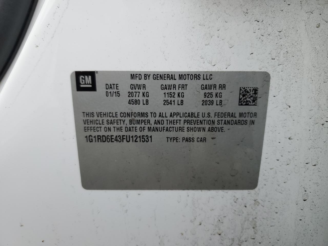 Lot #3310302123 2015 CHEVROLET VOLT