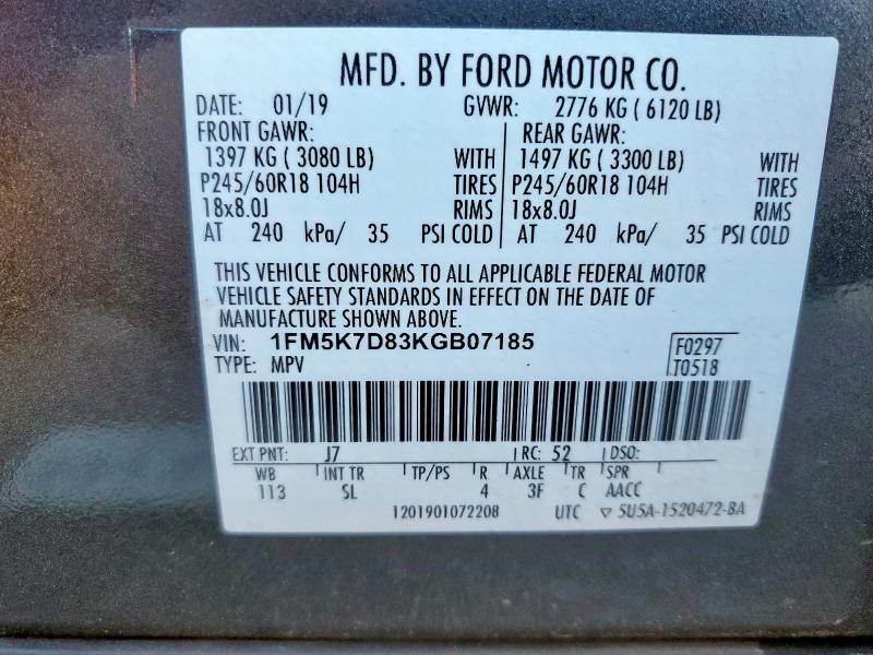 2019 FORD EXPLORER X - 1FM5K7D83KGB07185