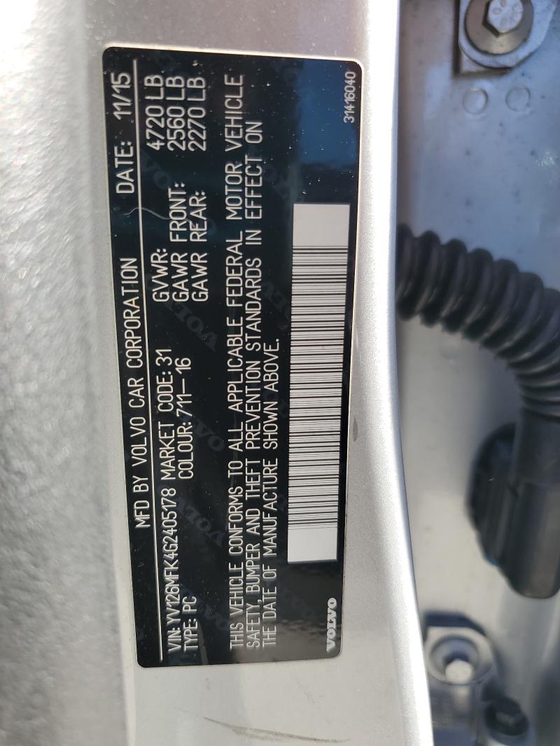 2016 VOLVO S60 PREMIE YV126MFK4G2405178