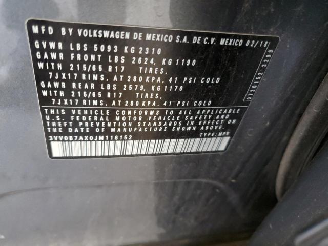 2018 VOLKSWAGEN TIGUAN S 3VV0B7AX0JM116152