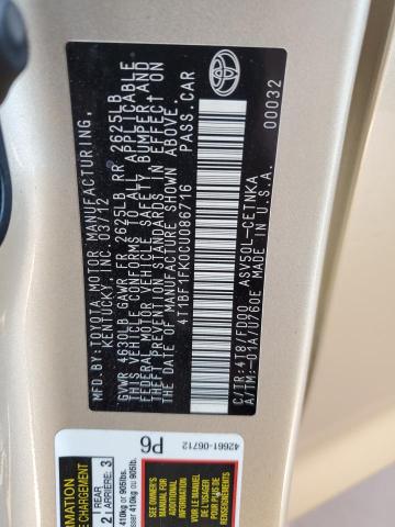 2012 TOYOTA CAMRY - 4T1BF1FK0CU086716