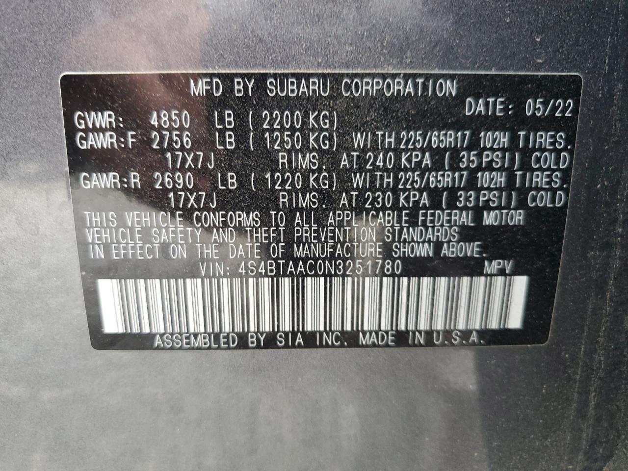 Lot #3302766366 2022 SUBARU OUTBACK