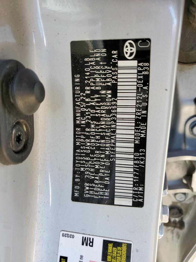 2022 TOYOTA COROLLA LE - 5YFEPMAE1NP336692