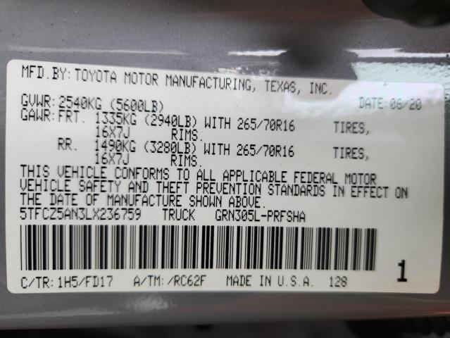 2020 TOYOTA TACOMA DOU - 5TFCZ5AN3LX236759