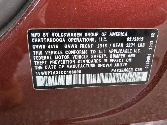 2013 VOLKSWAGEN PASSAT SE - 1VWBP7A31DC106996