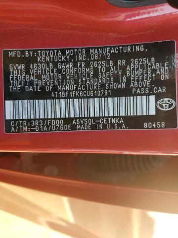 2012 TOYOTA CAMRY BASE #3296313499