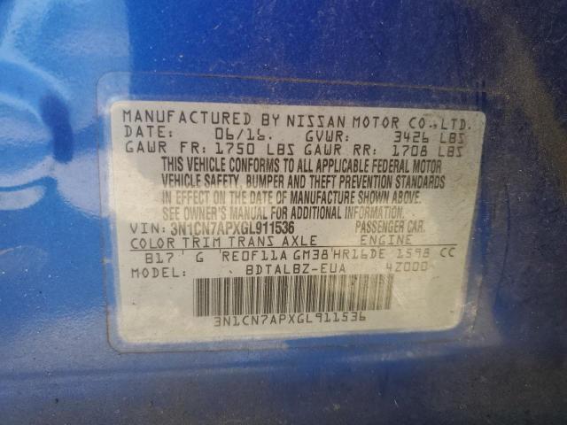 2016 NISSAN VERSA S 3N1CN7APXGL911536