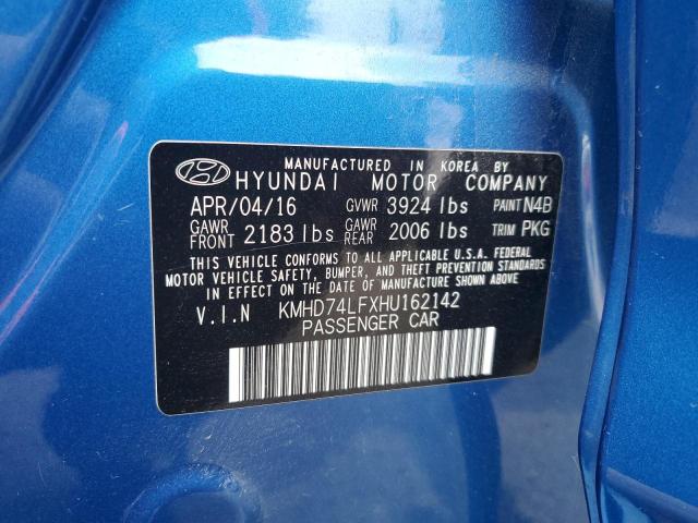 2017 HYUNDAI ELANTRA SE KMHD74LFXHU162142