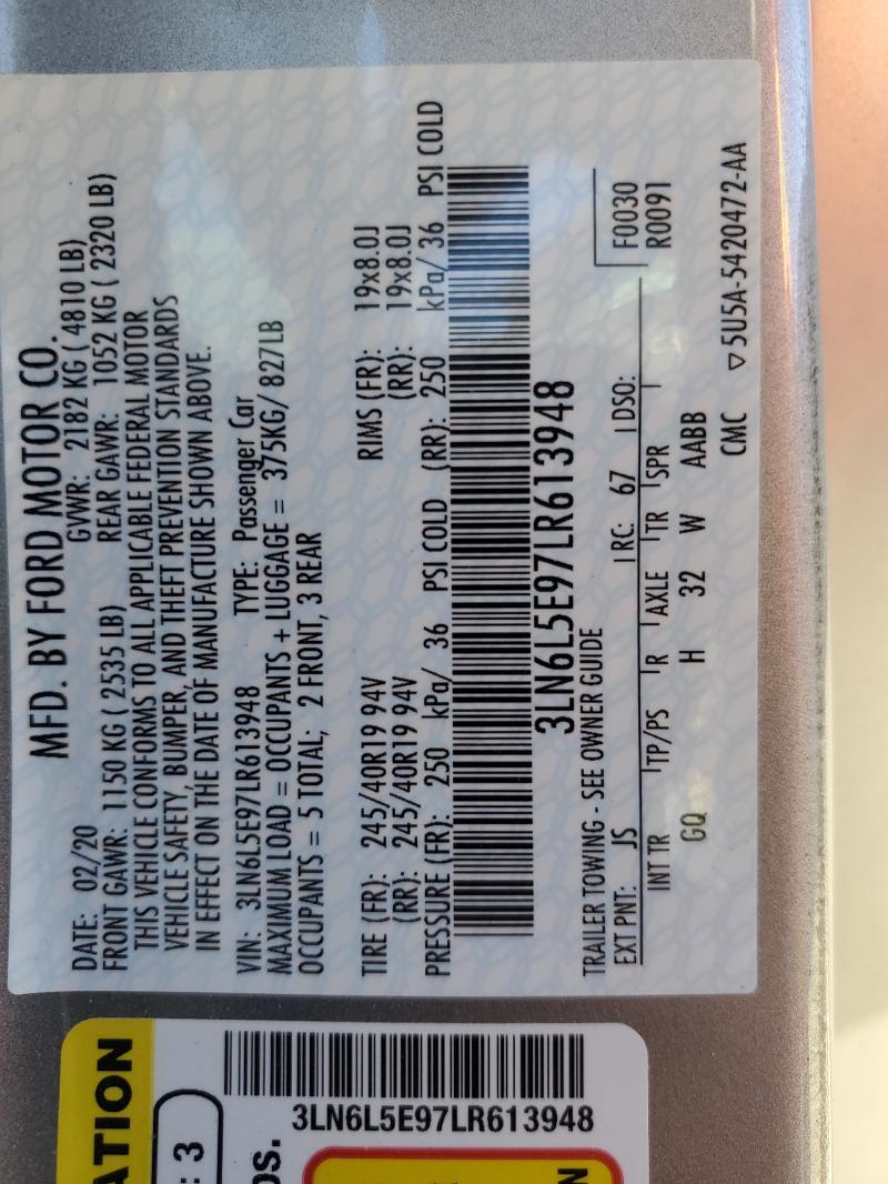 2020 LINCOLN MKZ RESERV - 3LN6L5E97LR613948