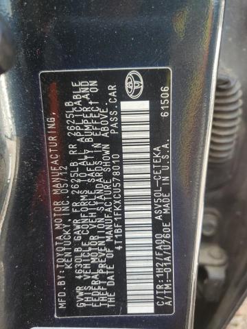 2012 TOYOTA CAMRY BASE - 4T1BF1FKXCU578010