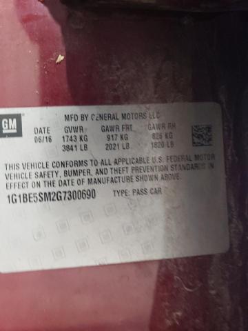 2016 CHEVROLET CRUZE LT 1G1BE5SM2G7300690