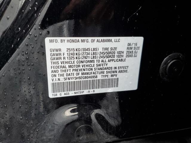 2016 HONDA PILOT TOUR - 5FNYF5H92GB046958