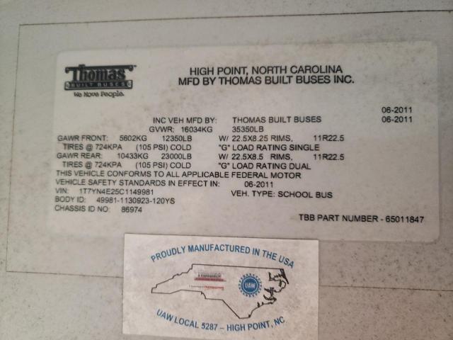 2012 THOMAS SAF-T-LINER HDX #3278639961