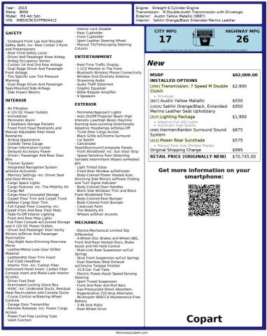 2015 BMW M3 WBS3C9C5XFP804413