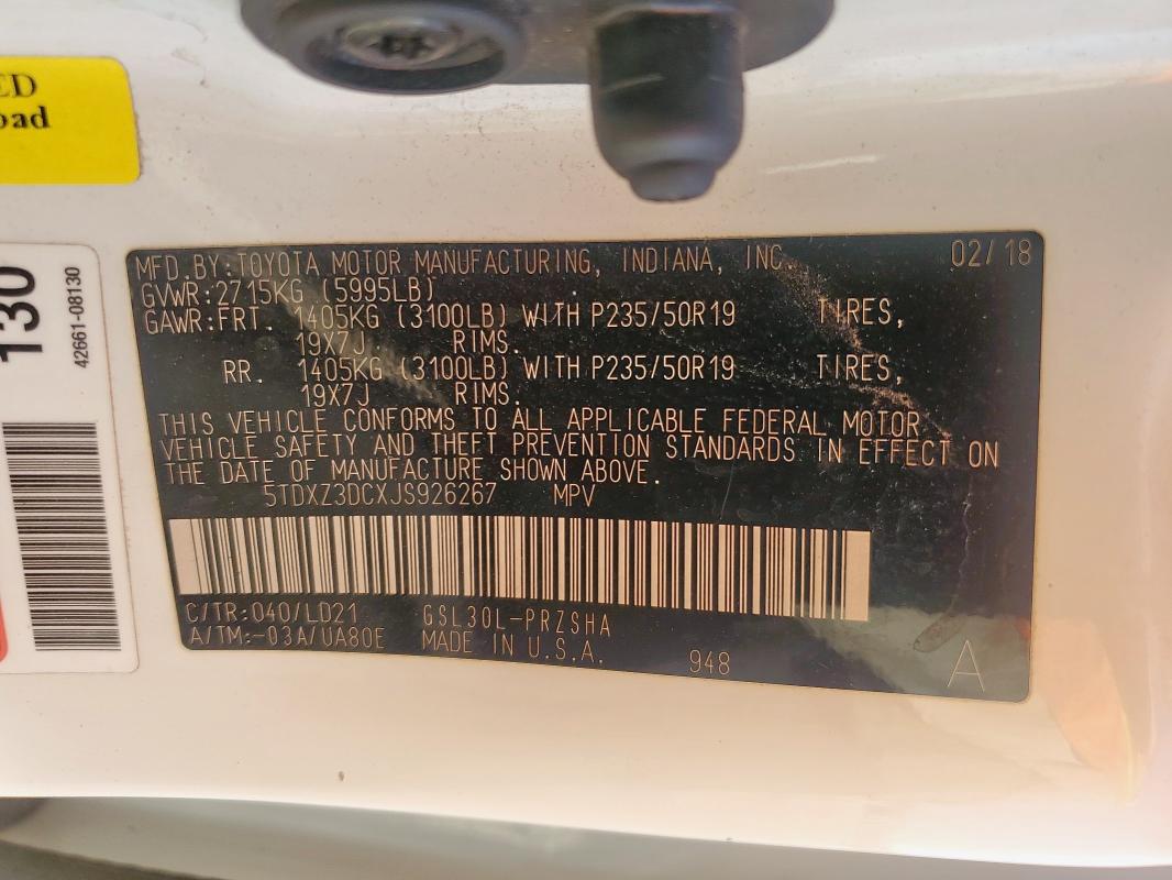 2018 TOYOTA SIENNA SE 5TDXZ3DCXJS926267