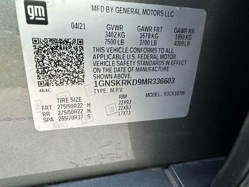 2021 CHEVROLET TAHOE K150 1GNSKRKD9MR336603