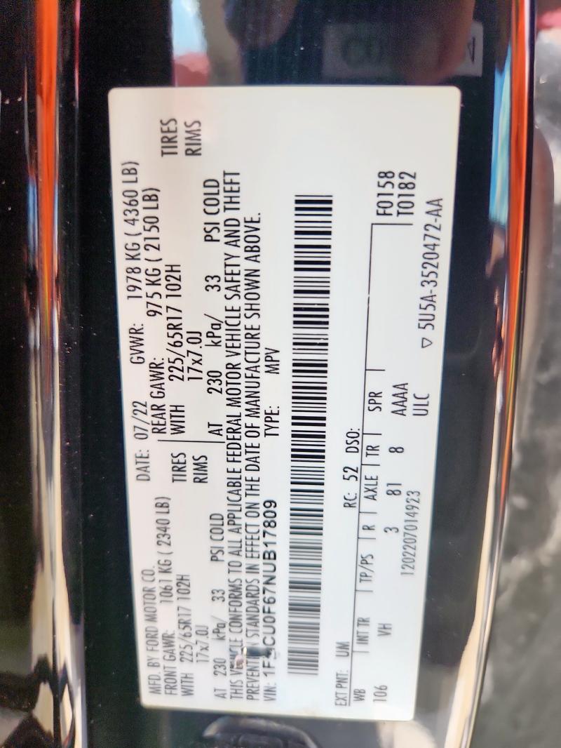 2022 FORD ESCAPE 1FMCU0F67NUB17809