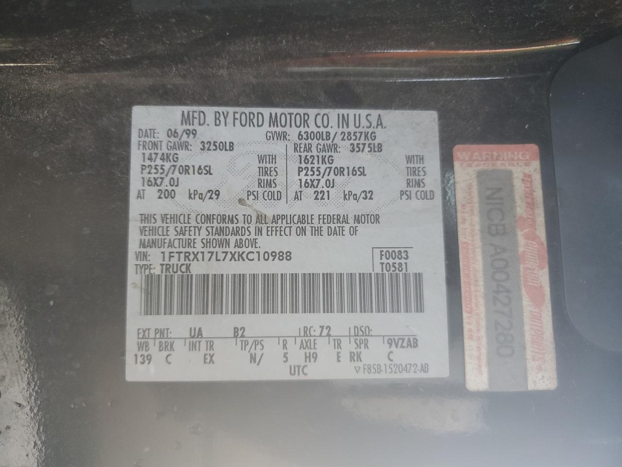 Lot #3284892956 1999 FORD F150