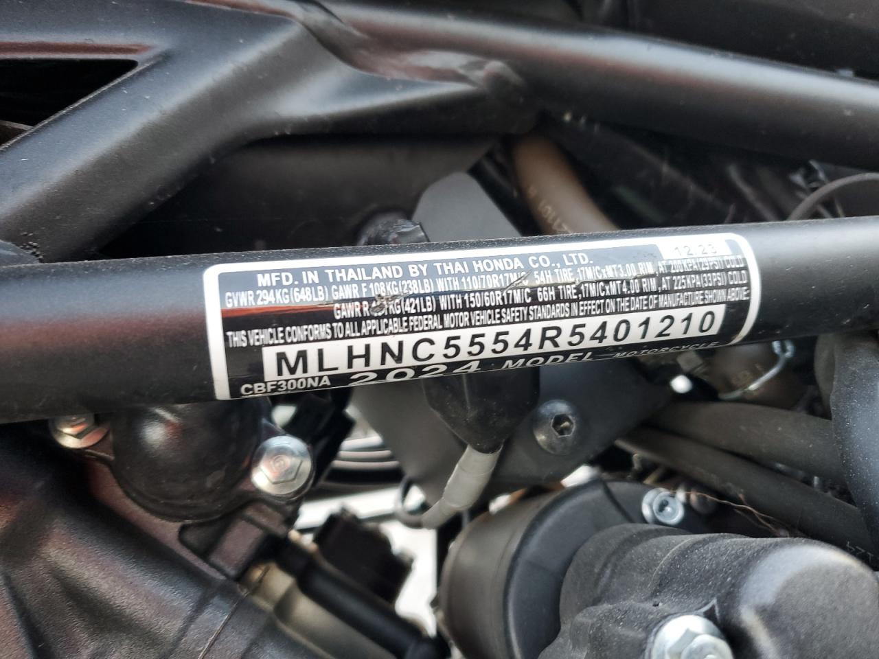 Lot #3301772327 2024 HONDA CBF300 NA