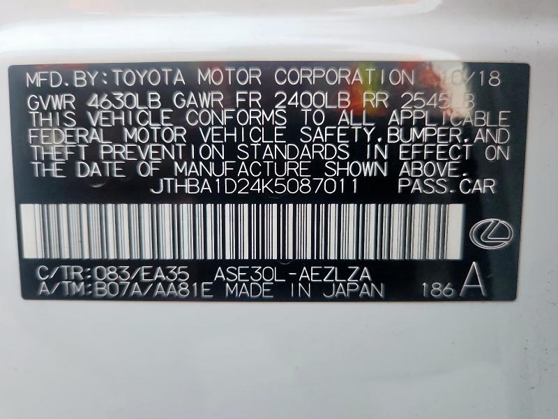 2019 LEXUS IS 300 - JTHBA1D24K5087011