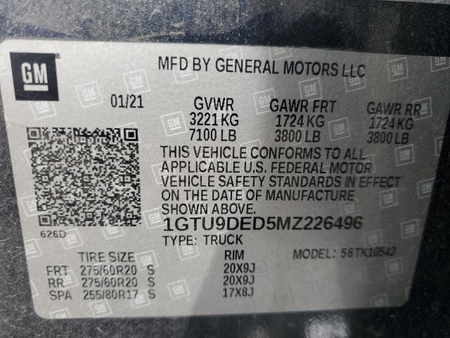 2021 GMC SIERRA K15 1GTU9DED5MZ226496