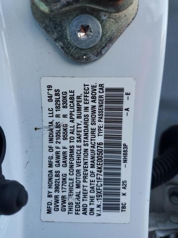 2019 HONDA CIVIC EXL 19XFC1F74KE005076