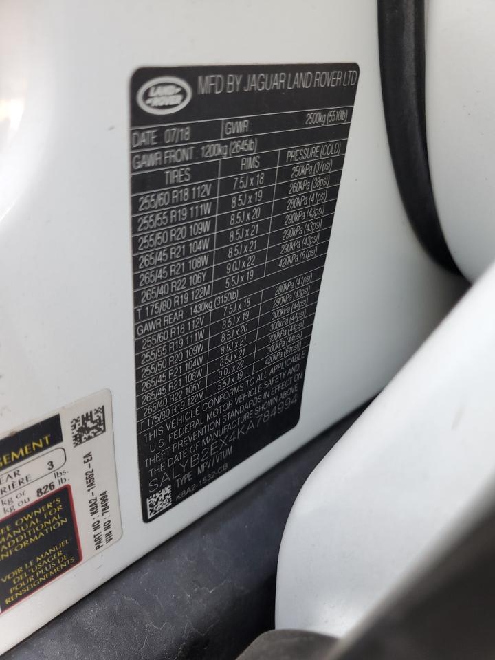 Lot #3318185945 2019 LAND ROVER RANGE ROVE