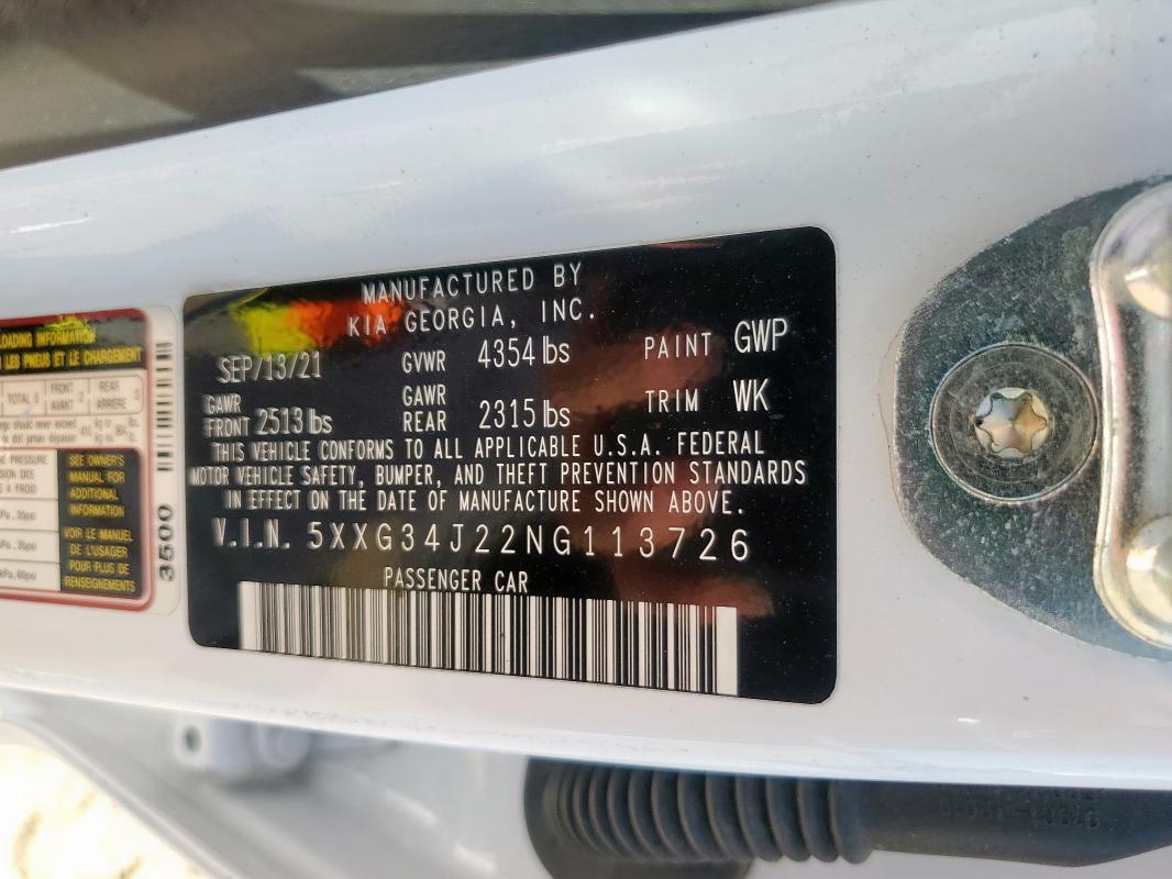 2022 KIA K5 EX - 5XXG34J22NG113726