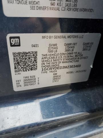 2021 CHEVROLET SILVERADO - 1GCRYDED3MZ303469