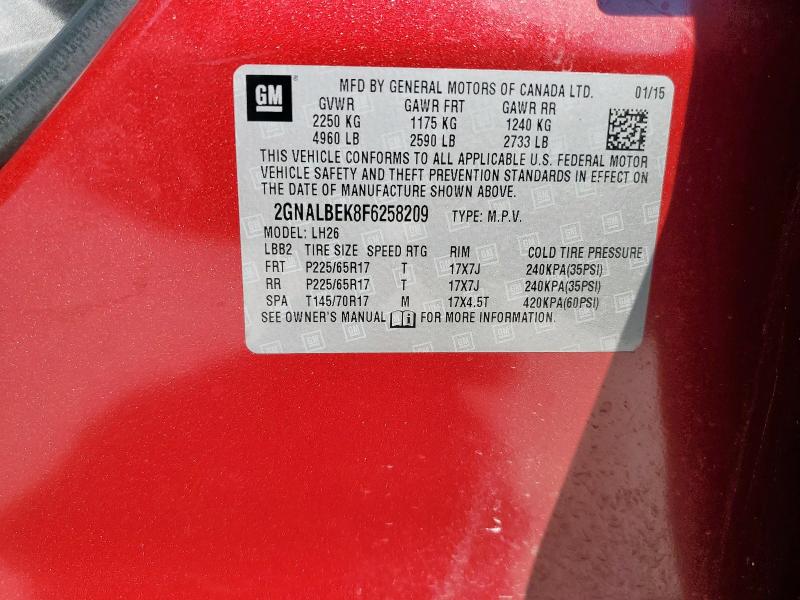 2015 CHEVROLET EQUINOX LT 2GNALBEK8F6258209