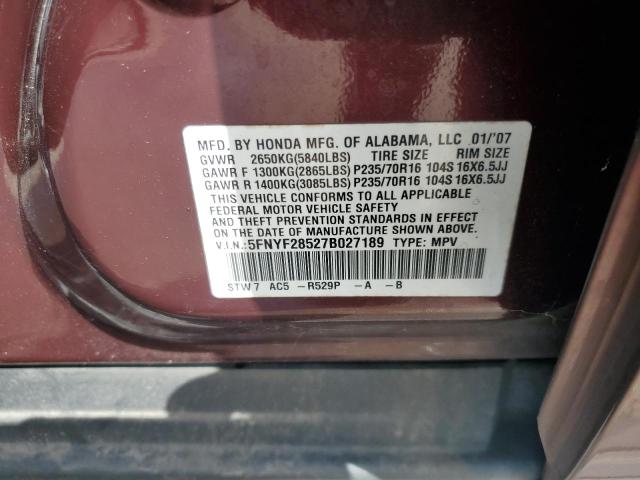 2007 HONDA PILOT EXL #3277166927