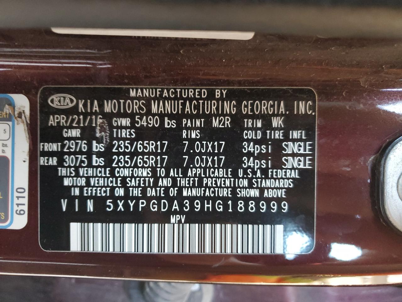 Lot #3302713039 2017 KIA SORENTO LX