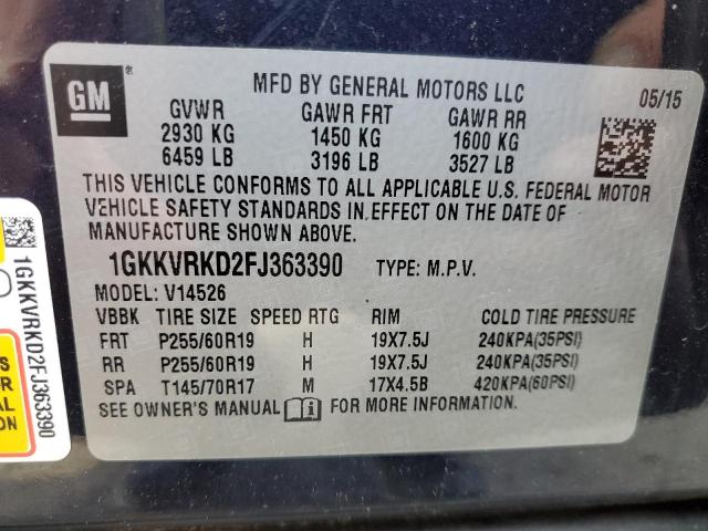 2015 GMC ACADIA SLT 1GKKVRKD2FJ363390