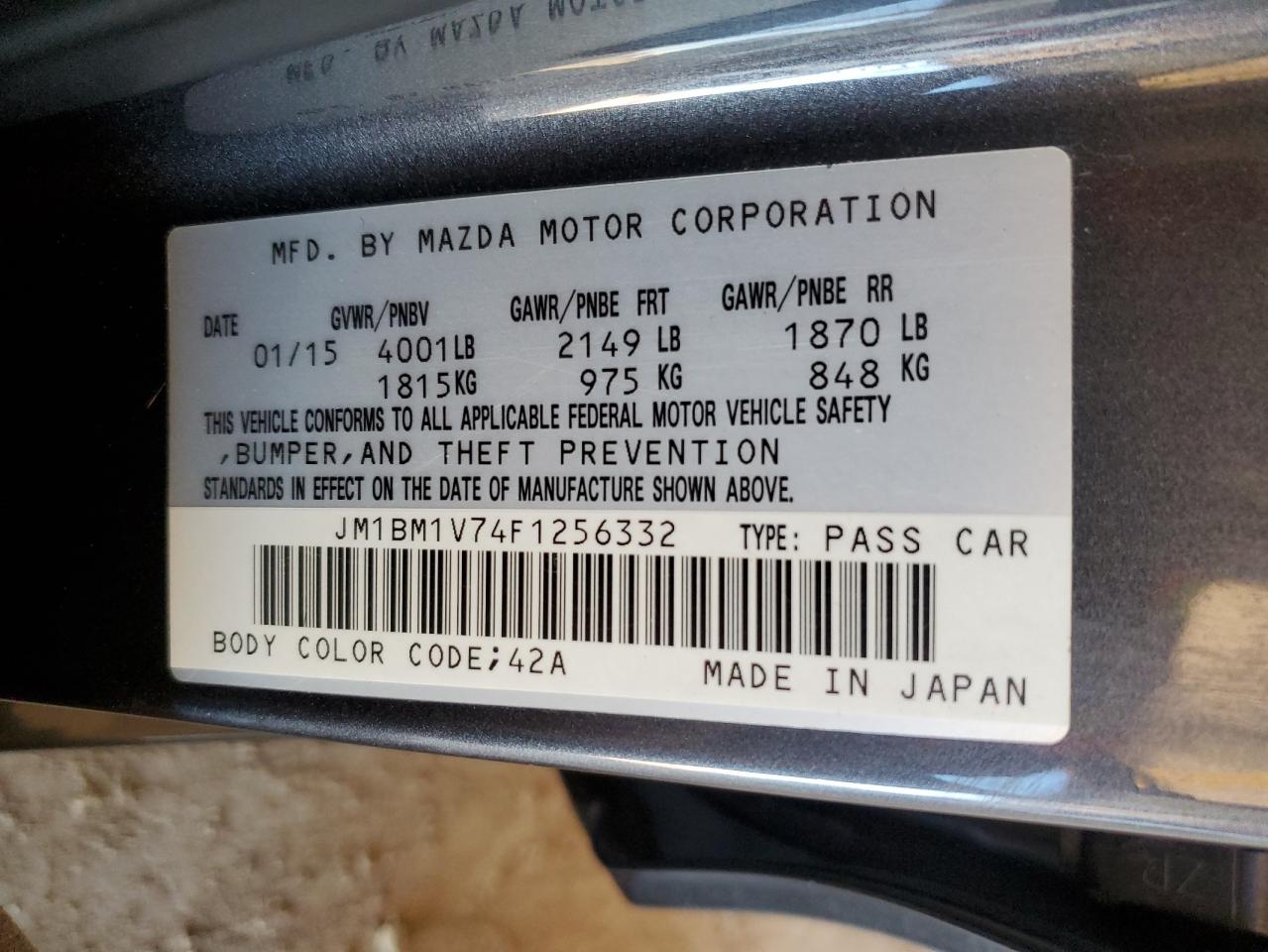 Lot #3305639722 2015 MAZDA 3 TOURING